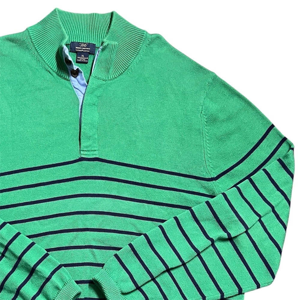 Brooks Brothers 346 Men Green Navy Quarter Zip Pullover Sweater XL Supima Cotton